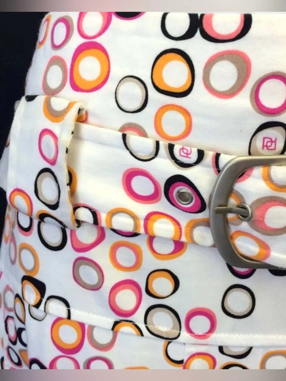 BARAMI Flare Circle Belted Lined Geometric Skirt White Pink